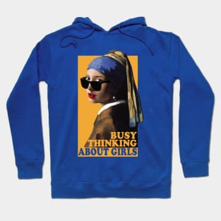 Busy Thinking About Girls - Girl with A Pearl Ring Parody Hoodie